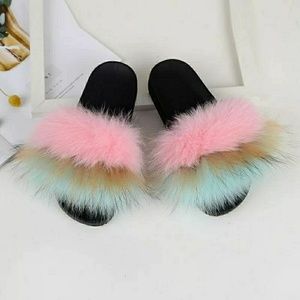 Fluffy fox fur slides